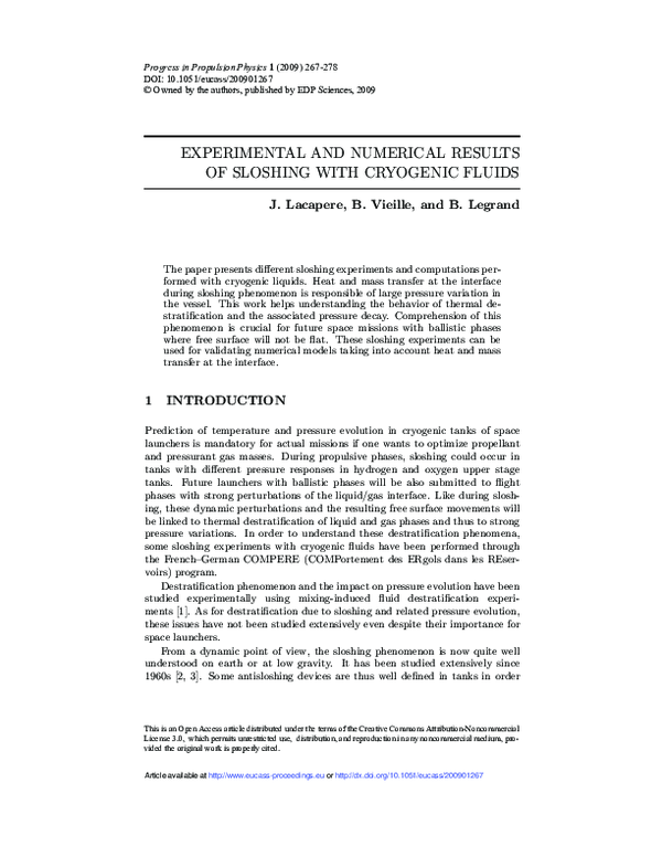 (PDF) Experimental and numerical results of sloshing with cryogenic fluids