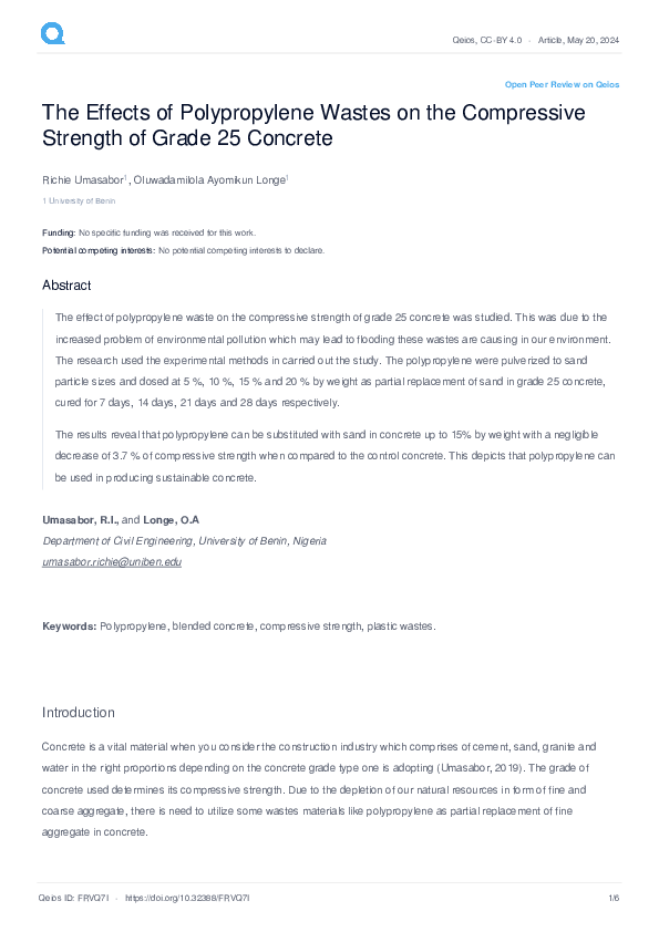 (PDF) The Effects of Polypropylene Wastes on the Compressive Strength ...