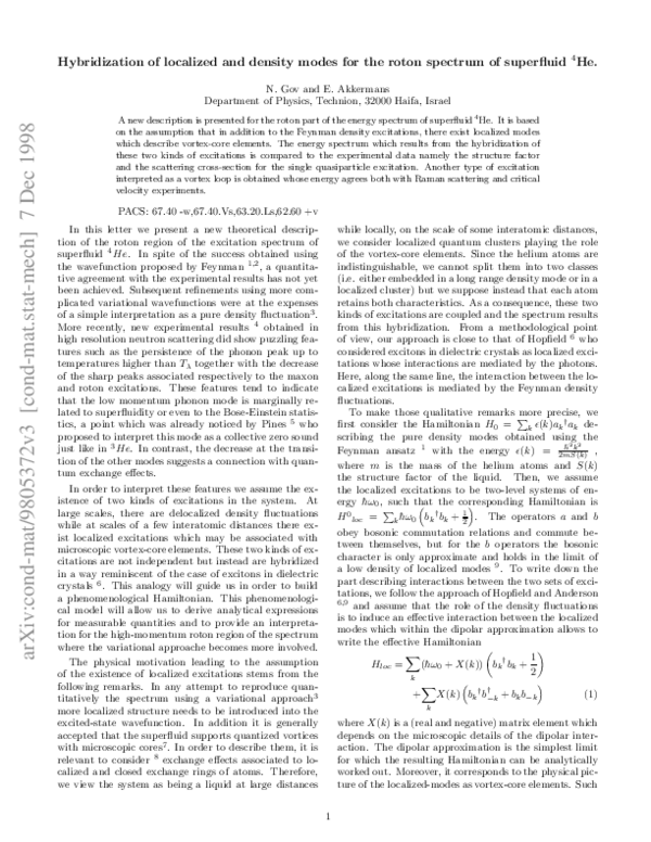 (PDF) Hybridization of localized and density modes for the roton ...
