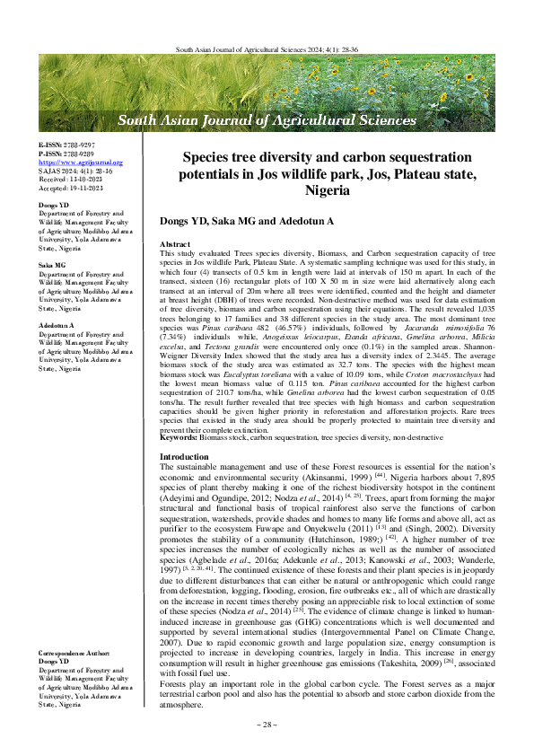 (PDF) Tree species diversity and carbon sequestration potentials in Jos ...