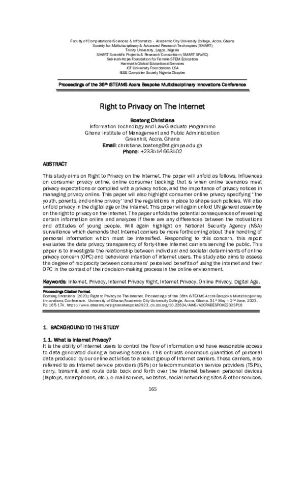 (PDF) Right to Privacy on The Internet