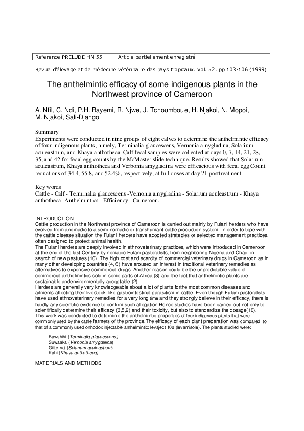 (PDF) The anthelmintic efficacy of some indigenous plants in the ...