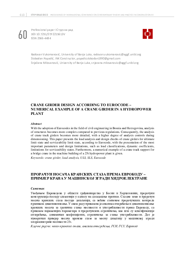 (PDF) Crane Girder Design According to Eurocode – Numerical Example of ...