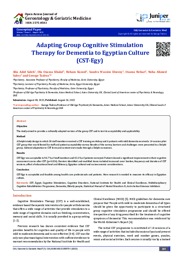 (PDF) Adapting Group Cognitive Stimulation Therapy for Dementia to ...