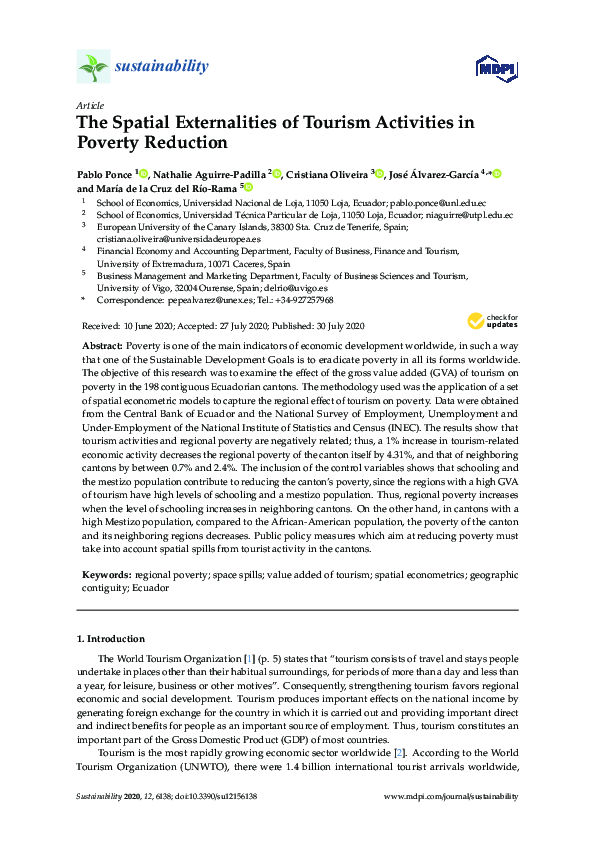 (PDF) The Spatial Externalities of Tourism Activities in Poverty Reduction