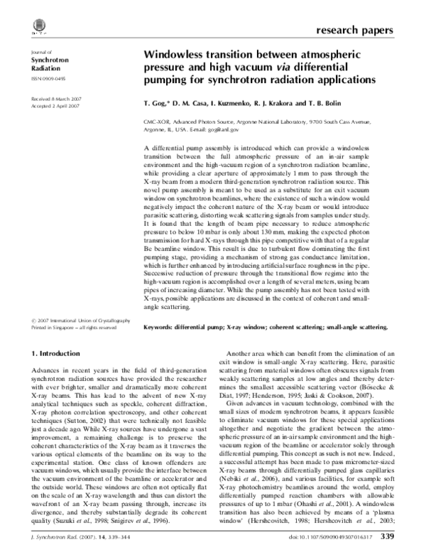 (PDF) Windowless transition between atmospheric pressure and high ...