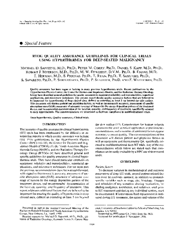 (PDF) RTOG quality assurance guidelines for clinical trials using ...