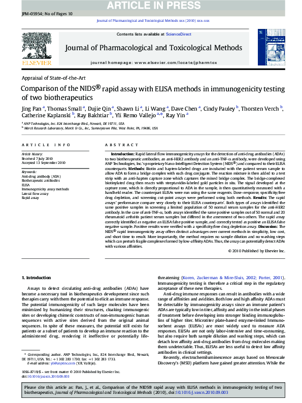 (PDF) Comparison of the NIDS® rapid assay with ELISA methods in ...