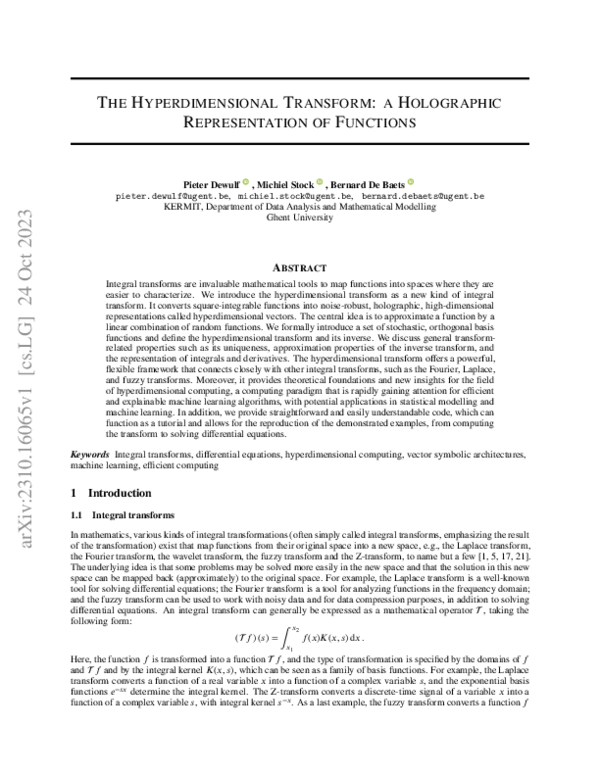 (PDF) The Hyperdimensional Transform: a Holographic Representation of ...