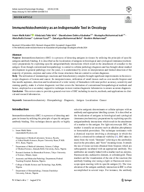(PDF) Immunohistochemistry as an Indispensable Tool in Oncology