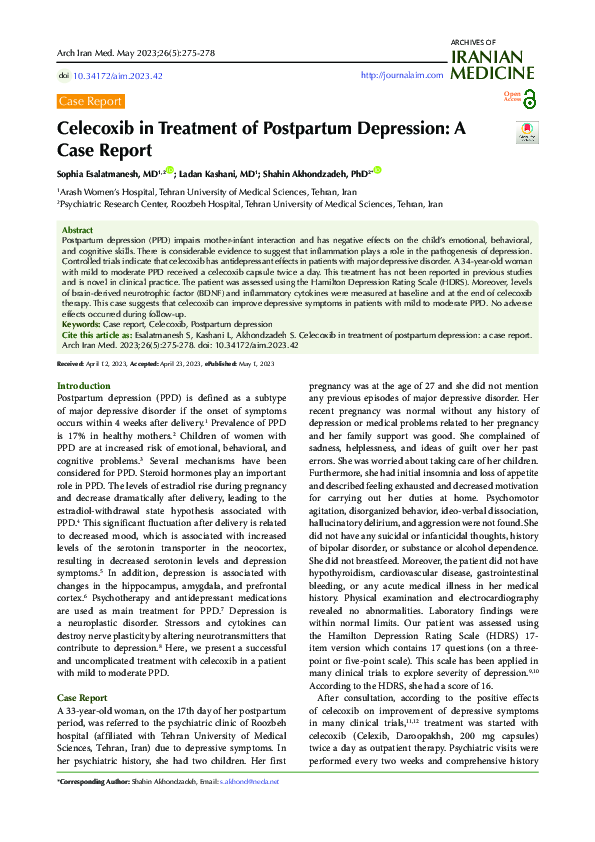 (PDF) Celecoxib in Treatment of Postpartum Depression: A Case Report