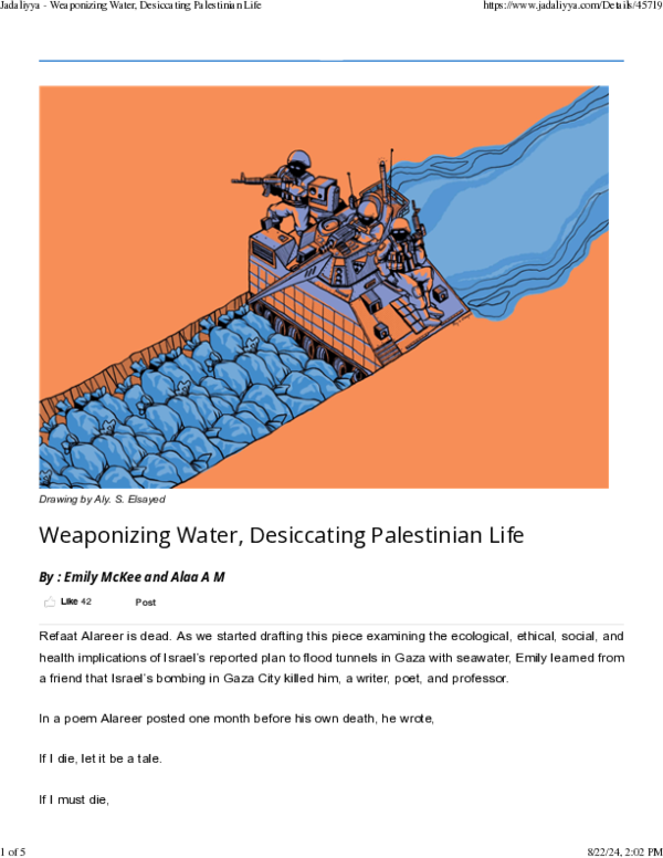 (PDF) Weaponizing Water, Desiccating Palestinian Life