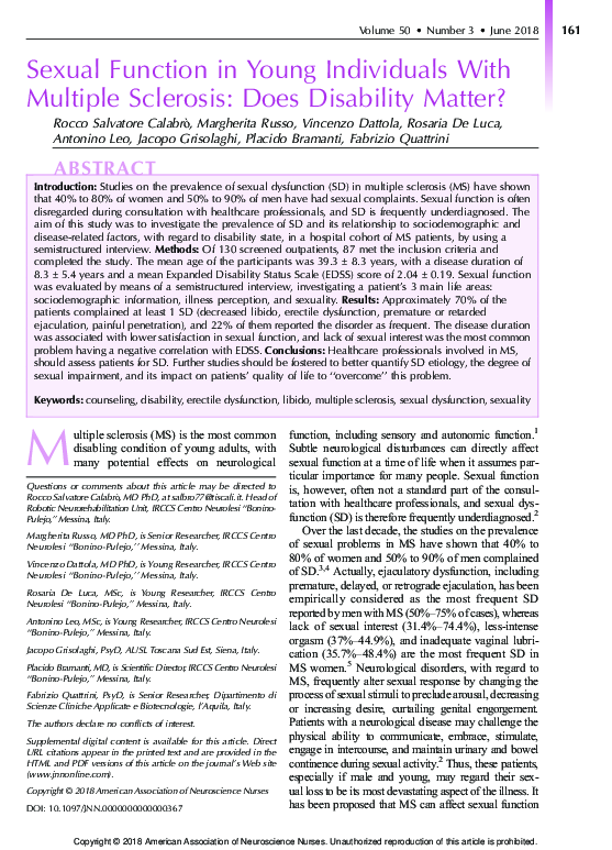 (PDF) Sexual Function in Young Individuals With Multiple Sclerosis ...