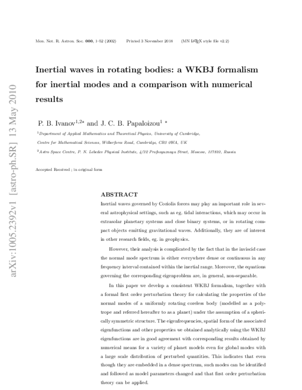 (PDF) Inertial waves in rotating bodies: a WKBJ formalism for inertial ...