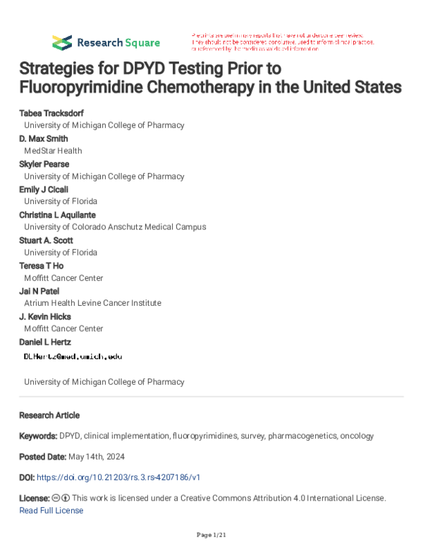 (PDF) Strategies for DPYD Testing Prior to Fluoropyrimidine ...