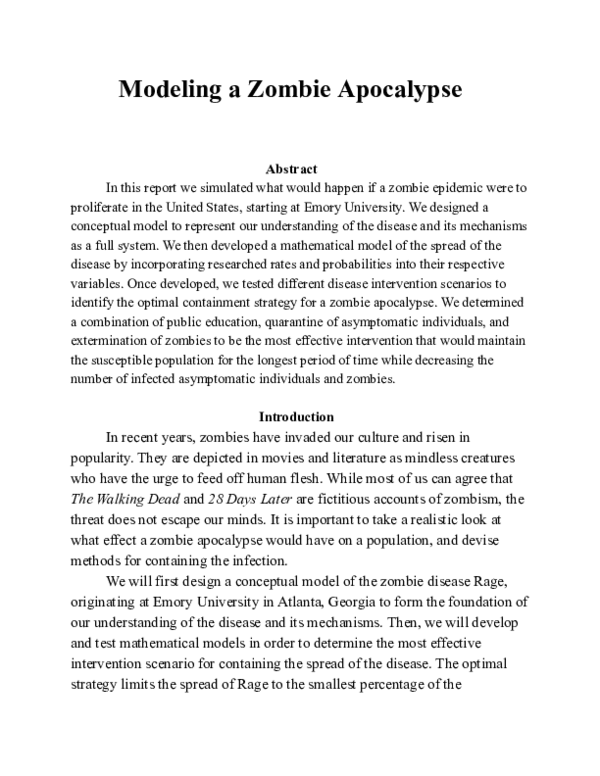 (PDF) Modeling a Zombie Apocalypse