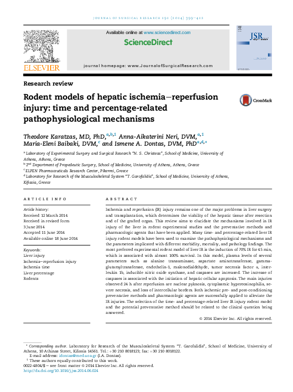 (PDF) Rodent models of hepatic ischemia–reperfusion injury: time and ...