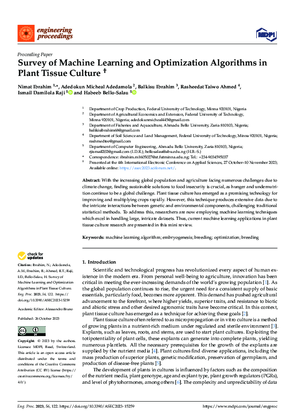 (PDF) Survey of Machine Learning and Optimization Algorithms in Plant ...