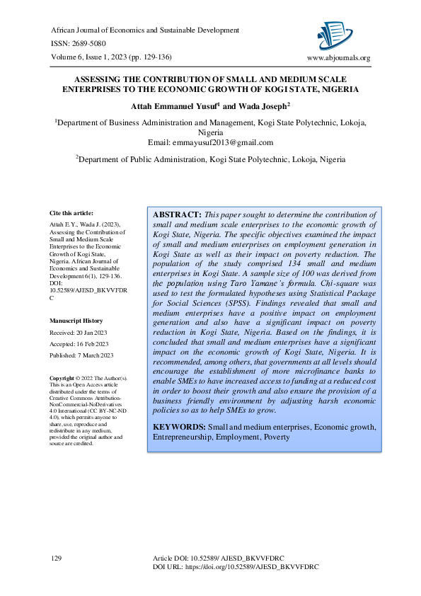 (PDF) ASSESSING THE CONTRIBUTION OF SMALL AND MEDIUM SCALE ENTERPRISES ...