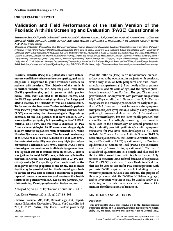 (PDF) Validation and Field Performance of the Italian Version of the ...
