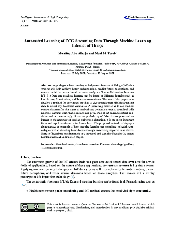 (PDF) Automated Learning of ECG Streaming Data Through Machine Learning ...