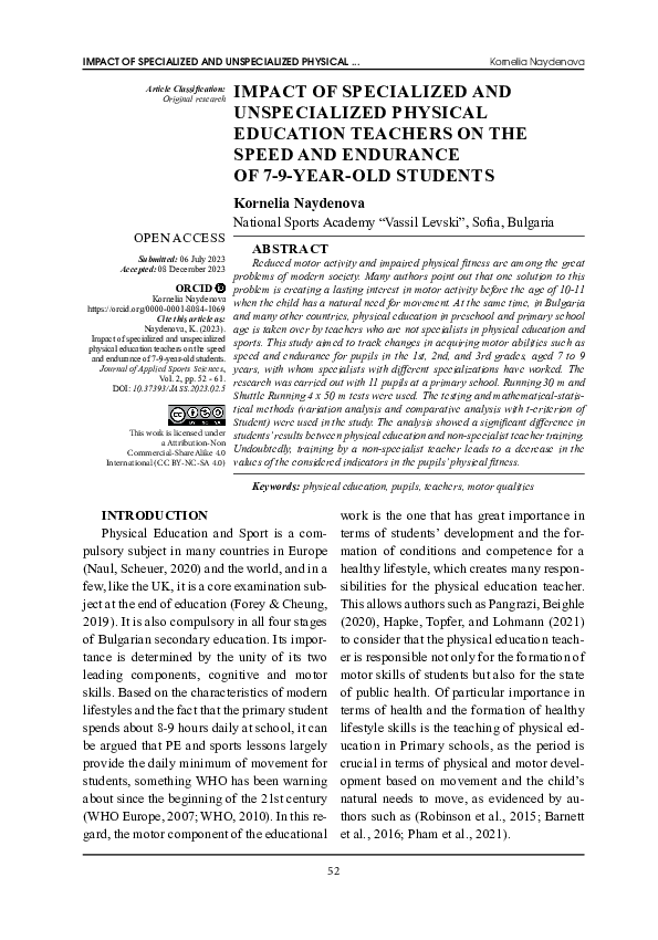 (PDF) Impact of Specialized and Unspecialized Physical Education ...