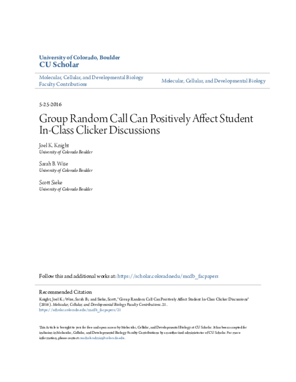 (PDF) Group Random Call Can Positively Affect Student In-Class Clicker ...