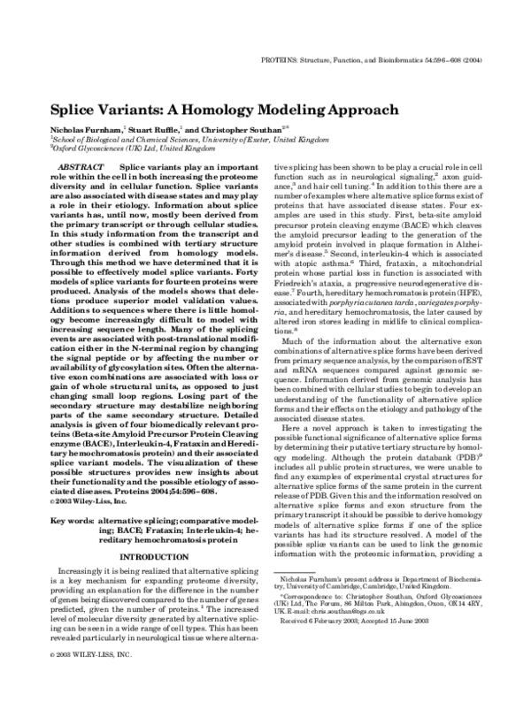 (PDF) Splice variants: A homology modeling approach