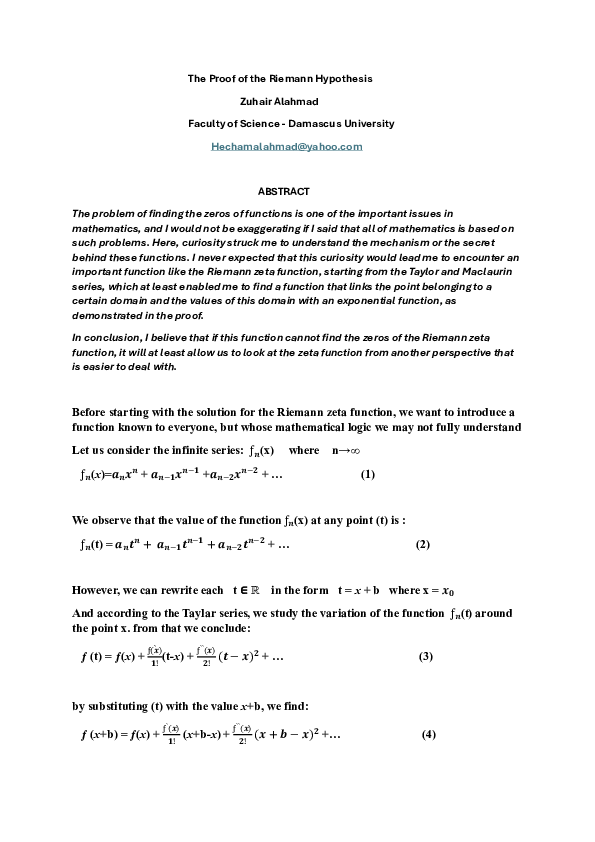 (PDF) The Proof of the Riemann Hypothesis