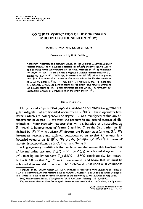 (PDF) On the classification of homogeneous multipliers bounded on $H\sp ...