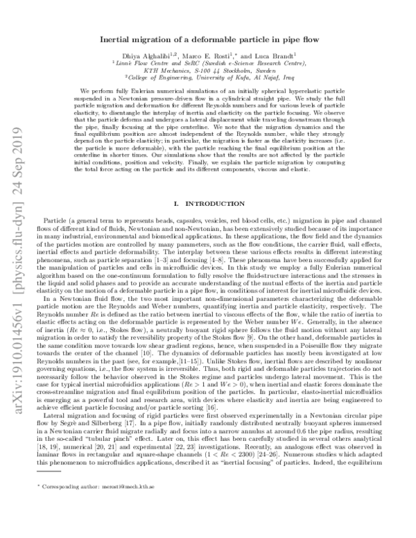 (PDF) Inertial migration of a deformable particle in pipe flow