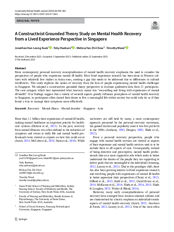 (PDF) A Constructivist Grounded Theory Study on Mental Health Recovery ...