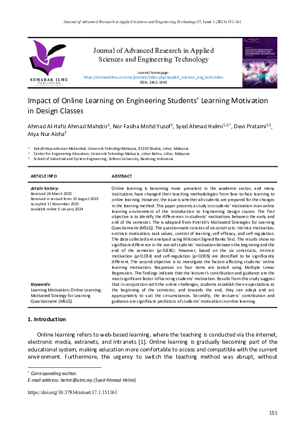 (PDF) Impact of Online Learning on Engineering Students’ Learning ...