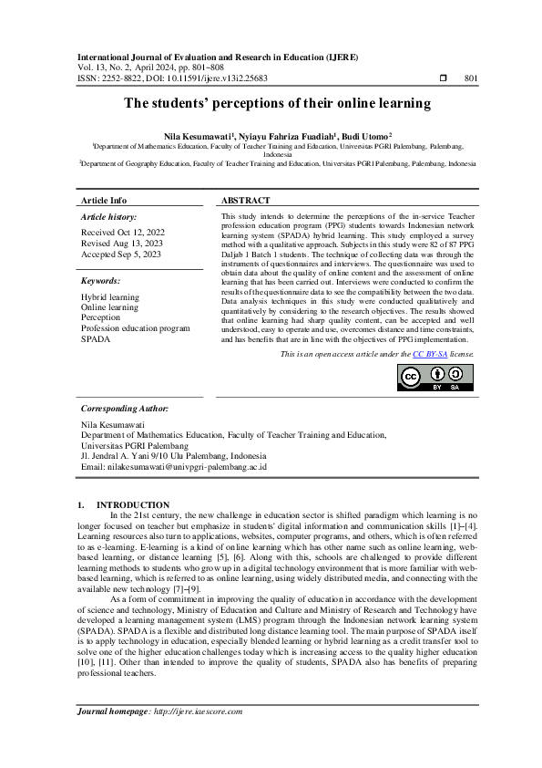 (PDF) The students' perceptions of their online learning