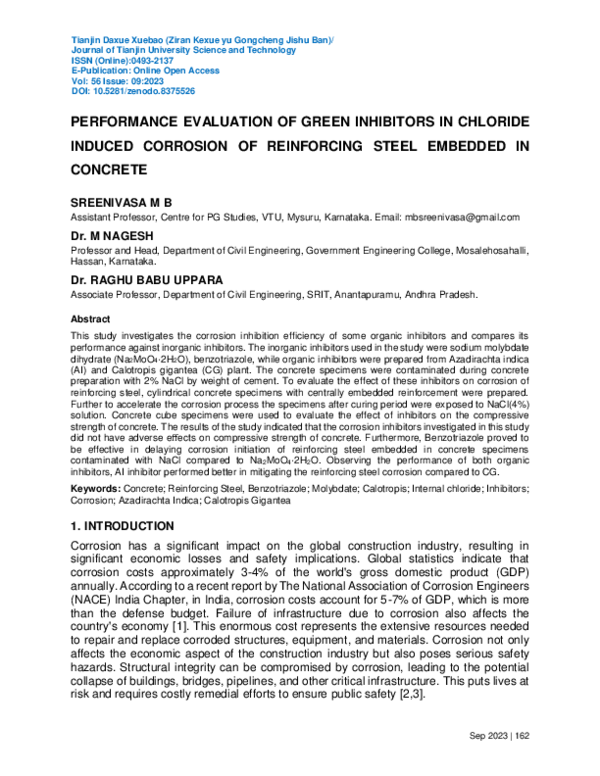 (PDF) Performance Evaluation of Green Inhibitors in Chloride Induced ...