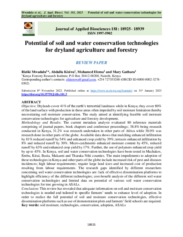 (PDF) Potential of soil and water conservation technologies for dryland ...