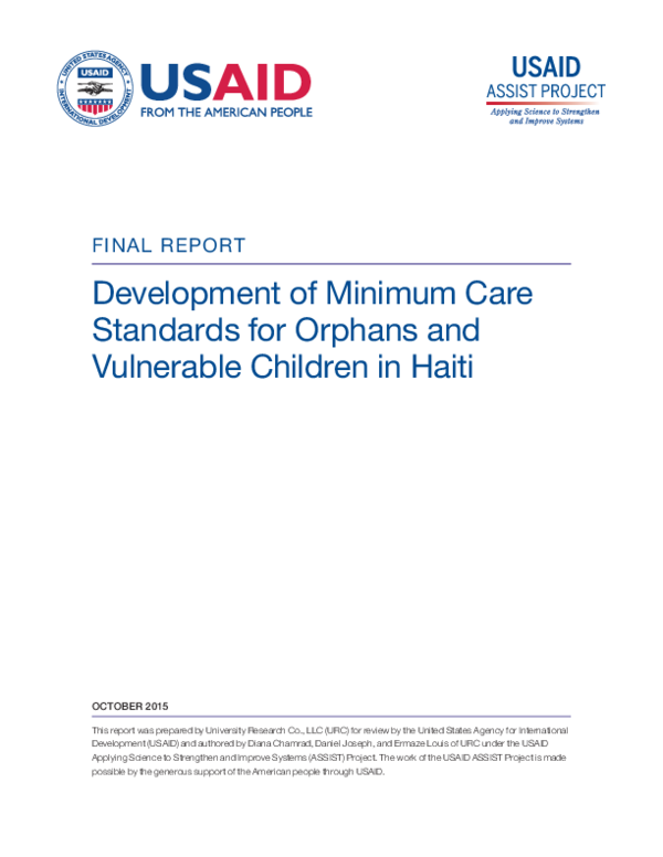 (PDF) Development of minimum care standards for orphans and vulnerable ...