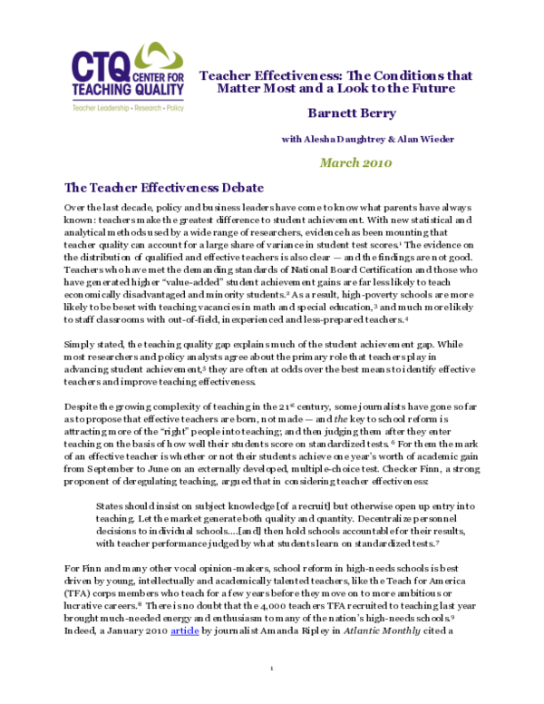 (PDF) Teacher effectiveness: The conditions that matter most and a look ...