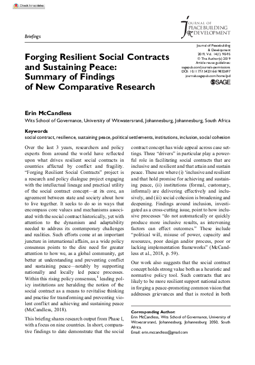 (PDF) Forging Resilient Social Contracts and Sustaining Peace: Summary ...