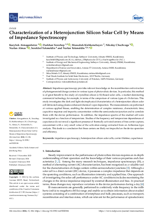 (PDF) Characterization of a Heterojunction Silicon Solar Cell by Means ...