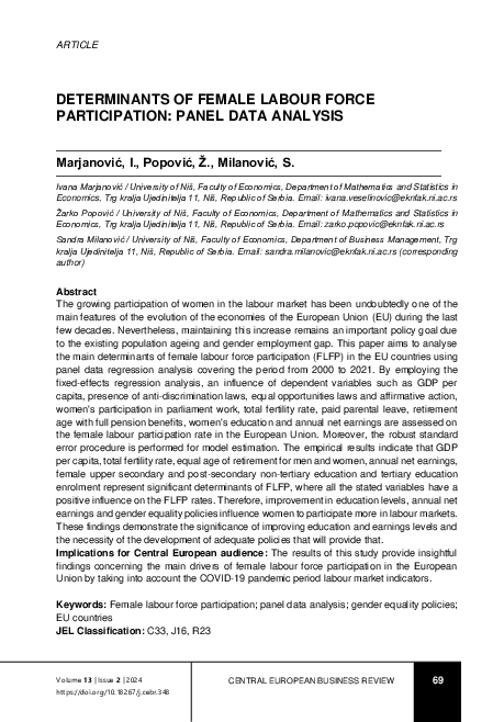 (PDF) Determinants of the Female Labour Force Participation: Panel Data ...