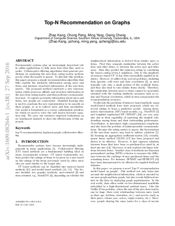 (PDF) Top-N Recommendation on Graphs