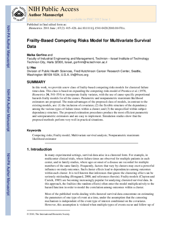 (PDF) Frailty-Based Competing Risks Model for Multivariate Survival Data