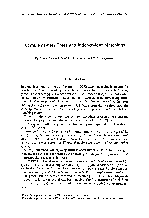 (PDF) Complementary Trees and Independent Matchings