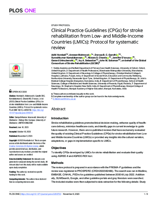 (PDF) Clinical Practice Guidelines (CPGs) for stroke rehabilitation ...
