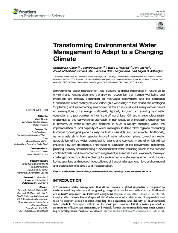 (PDF) Transforming Environmental Water Management to Adapt to a ...