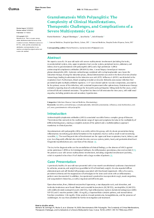 (PDF) Granulomatosis With Polyangiitis: The Complexity of Clinical ...