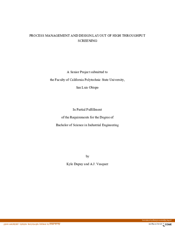 (PDF) Process Management and Design Layout of High Throughput Screening