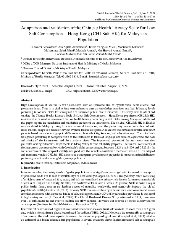 (PDF) Adaptation and validation of the Chinese Health Literacy Scale ...