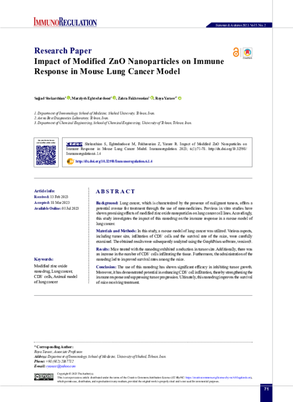 (PDF) Impact of Modified ZnO Nanoparticles on Immune Response in Mouse ...